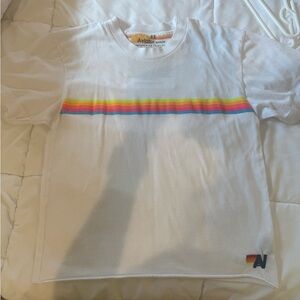 Aviator Nation White Tee with Rainbow Stripe